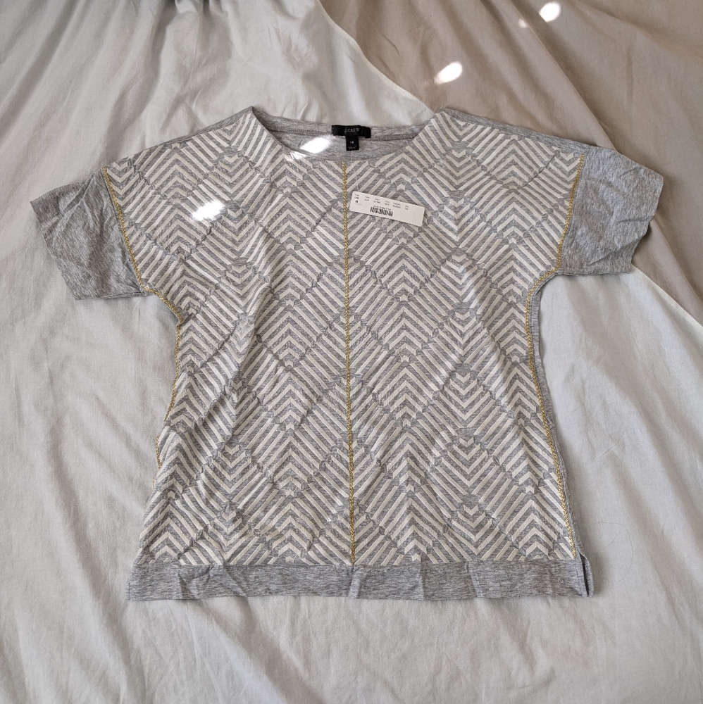 NWT J. Crew Gray Embroidered Herringbone T-Shirt